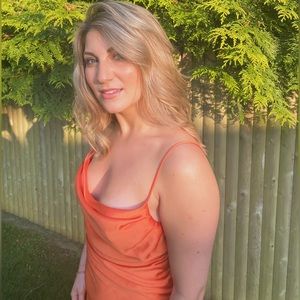 Orange cowl neck summery dress